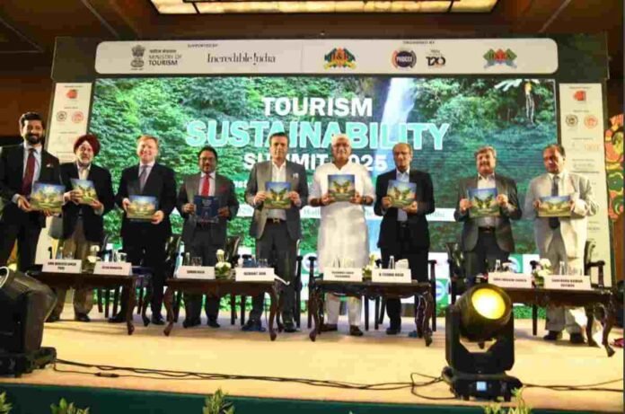 India tourism GDP growth, Tourism Sustainability Summit 2025, Climate resilient tourism India, Sustainable tourism India, Indian tourism sector growth, FHRAI tourism summit, Mission Life tourism, Rural tourism India, Tribal tourism India, Cruise tourism India, Gajendra Singh Shekhawat tourism, Suman Billa IAS tourism, Sheo Shankar Shukla tourism MP, FHRAI, PHDCCI tourism, World Sustainable Hospitality Alliance, India tourism, Madhya Pradesh tourism, Gujarat tourism, New Delhi tourism summit, AI in tourism, APP based tourism, Digital tourism India, Hotel sustainability, Restaurant sustainability, Indian tourism industry, Tourism development India, Eco tourism India, Cultural tourism India, Tourism policy India, Tourism investment India, UNESCO sites India tourism, Homestay tourism India, Travel India sustainable, Indian economy tourism, Tourism challenges India,